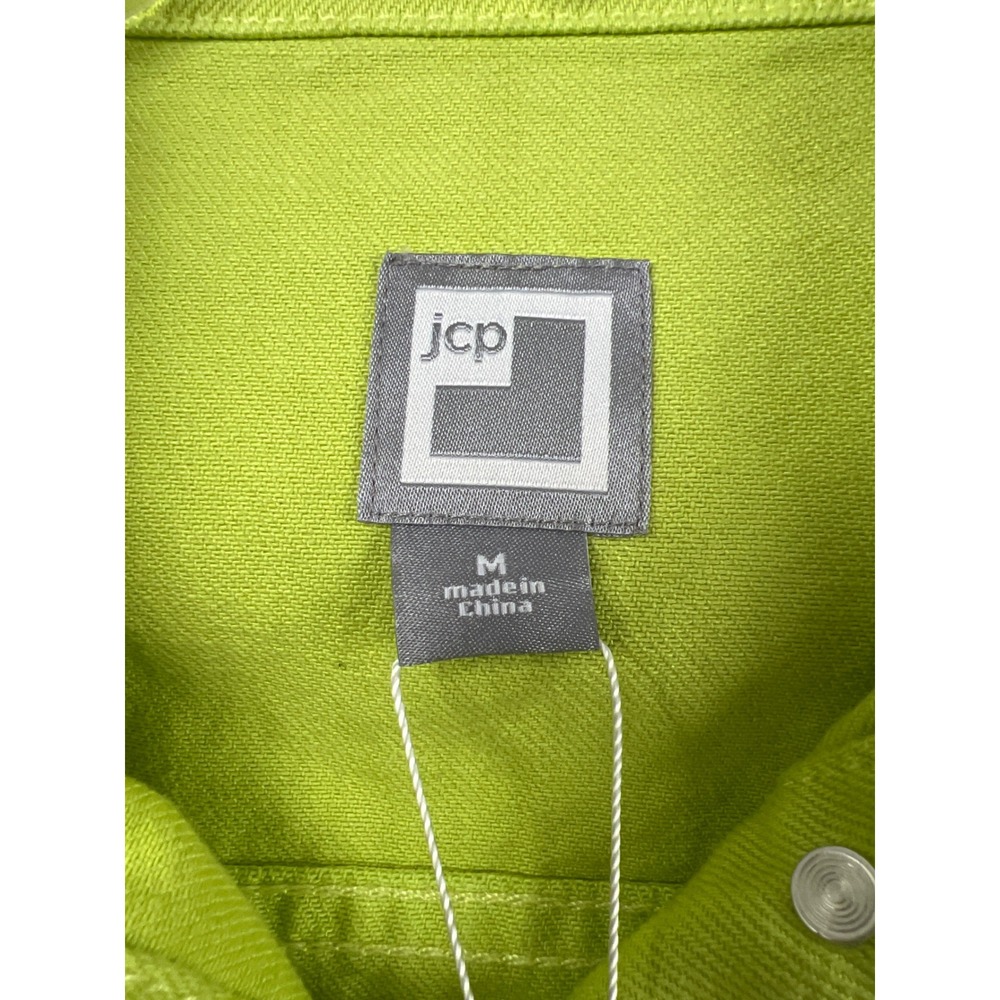 JCP Denim Trucker Jacket VTG Womens Medium Loden Lime Green New Cotton Cropped - Picture 2 of 10
